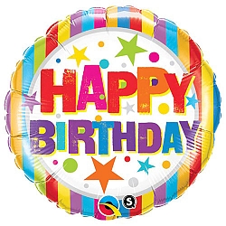 Happy Birthday Stripes and Stars Foil Balloon Delivery UK