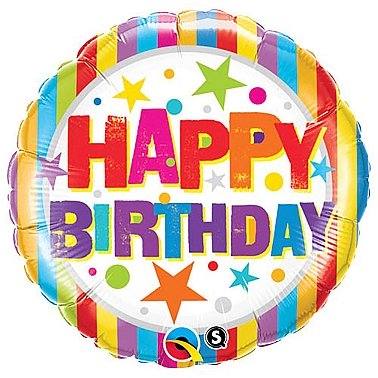 Happy Birthday Stripes and Stars Foil Balloon Delivery UK