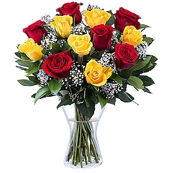 12 Yellow and Red Roses Delivery to Estonia