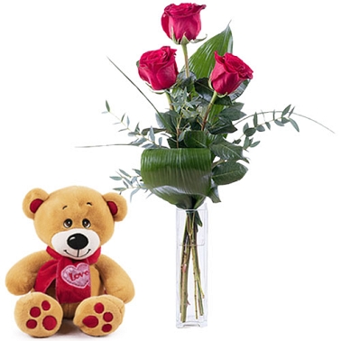 Teddy & 3 Red Roses Delivery to Malta