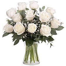 12 Classic White Roses Delivery to Germany