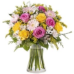 Yellow and Pink Roses Delivery to Belgium
