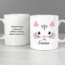 Personalised Cute Cat Face Mug Delivery to UK