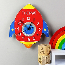 Personalised Rocket Shape Wooden Clock Delivery UK