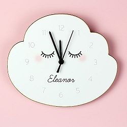 Personalised Eyelash Cloud Shape Wooden Clock Delivery UK