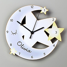 Personalised Moon and Stars Wooden Clock Delivery UK