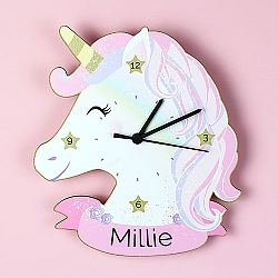 Personalised Unicorn Shape Wooden Clock Delivery UK