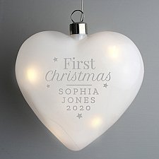 Personalised First Christmas LED Hanging Glass Heart Delivery UK