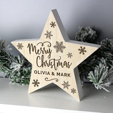Personalised Merry Christmas Wooden Star Decoration Delivery UK