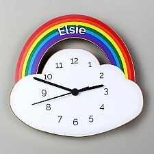 Personalised Rainbow and Cloud Wooden Clock Delivery UK