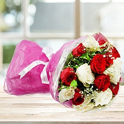 24 Imported Red And White Roses