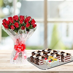 24 Red Roses with 12 Pastries - PC Hotel delivery to Pakistan