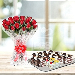 24 Red Roses with 12 Pastries