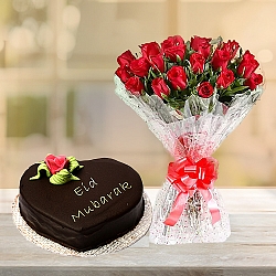 24 Red Roses with 2Lbs Eid Day Cake - Serena Hotel