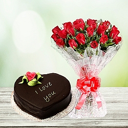 24 Red Roses with 2Lbs Heart Shape Cake - Islamabad Hotel