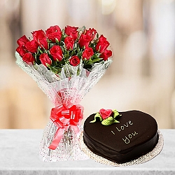 Chocolate heart and flowers
