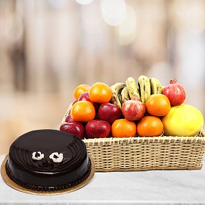 Fresh Seasonal Fruits with 2LB Luxury Cake