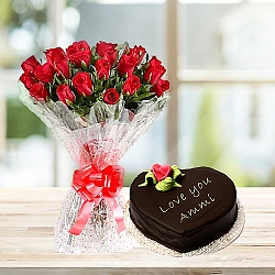 Heart Shape Mothers Day Cake From Marriott Hotel with Red Roses delivery to Pakistan