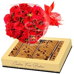 24 Red Roses and Cookies from Bakers