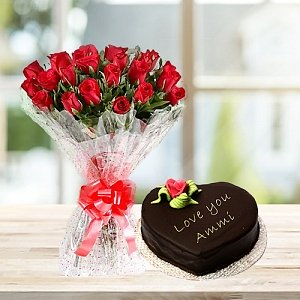 Heart Shape Mothers Day Cake From Marriott Hotel with Red Roses delivery to Pakistan