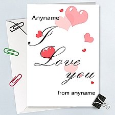 I Love You-Pink Hearts -Personalised Card