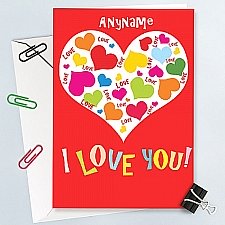 Love-Hearts in Heart-Personalised Card