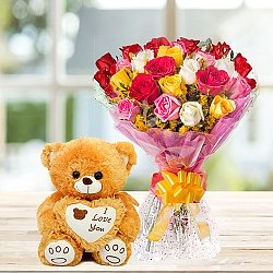 Mix Rose Bouquet with Teddy