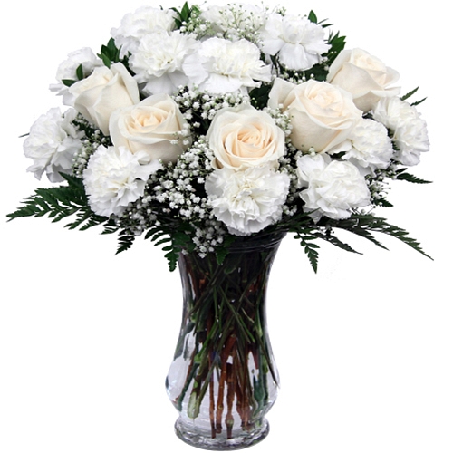 White Roses & White Carnations delivery to Canada
