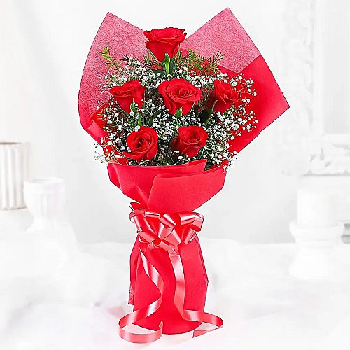 6 Red Roses Bouquet Delivery