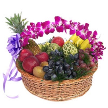 2kg Fresh Fruits Basket With Orchids delivery to India