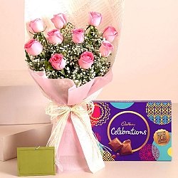 10 Pink Roses and Chocolates