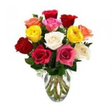12 Mix Roses In Vase delivery to India