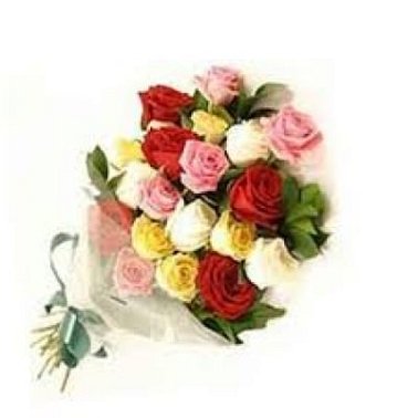 18 Mix Roses Hand Bouquet delivery to India