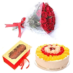 Bunch Of Red Roses with Cake and Bangles