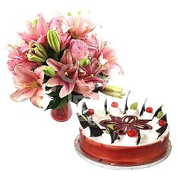 Rose Lily Duo with 2Lbs Cake - PC Hotel