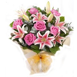 Pink Rose & Lily Hand Tied Delivery to UAE