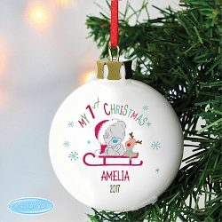 Personalised Tiny Tatty Teddy My 1st Christmas Sleigh Bauble
