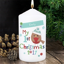 Personalised Felt Stitch Robin 'My 1st Christmas' Candle