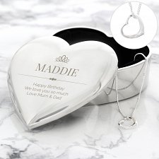 Personalised Elegant Crown Heart Trinket Box & Necklace Set delivery to UK [United Kingdom]