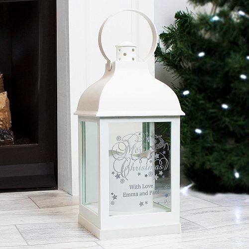 Personalised Silver Reindeer White Lantern
