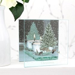 Personalised A Winters Night Mirrored Glass Tea Light Holder