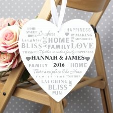 Personalised Family Typography Large Wooden Heart Decoration UK [United Kingdom]