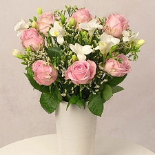 Pink Roses and White Freesias