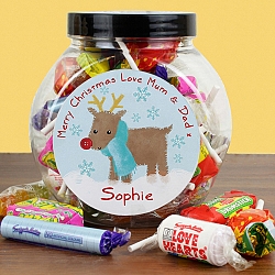 Personalised Felt Stitch Reindeer Sweet Jar delivery to UK [United Kingdom]