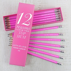 Personalised 12 Reasons Box and 12 Pink HB Pencils