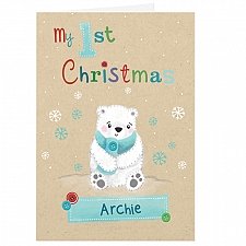 Personalised Polar Bear My 1st Christmas Card delivery to UK [United Kingdom]