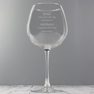 Personalised 'Wine Improves with Age' Bottle of Wine Glass delivery to UK [United Kingdom]