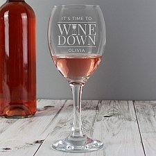 Personalised 'It's Time to Wine Down' Wine Glass delivery to UK [United Kingdom]