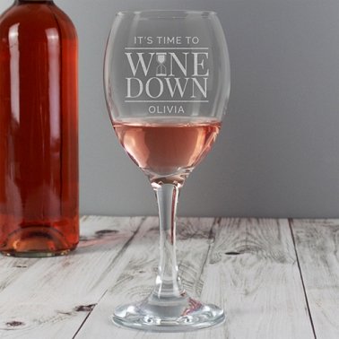 Personalised 'It's Time to Wine Down' Wine Glass delivery to UK [United Kingdom]