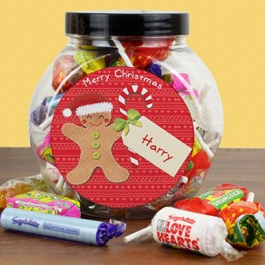 Personalised Felt Stitch Gingerbread Man Sweet Jar delivery to UK [United Kingdom]